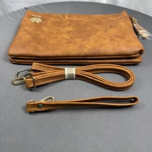 NGil Cognac Brown  Clutch, Shoulder Strap‎ Or Wristlet Strap NEW
